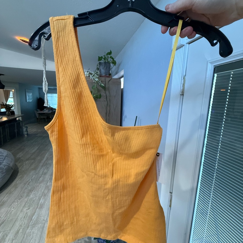 Anthropologie Mustard One-Shoulder Tank Top